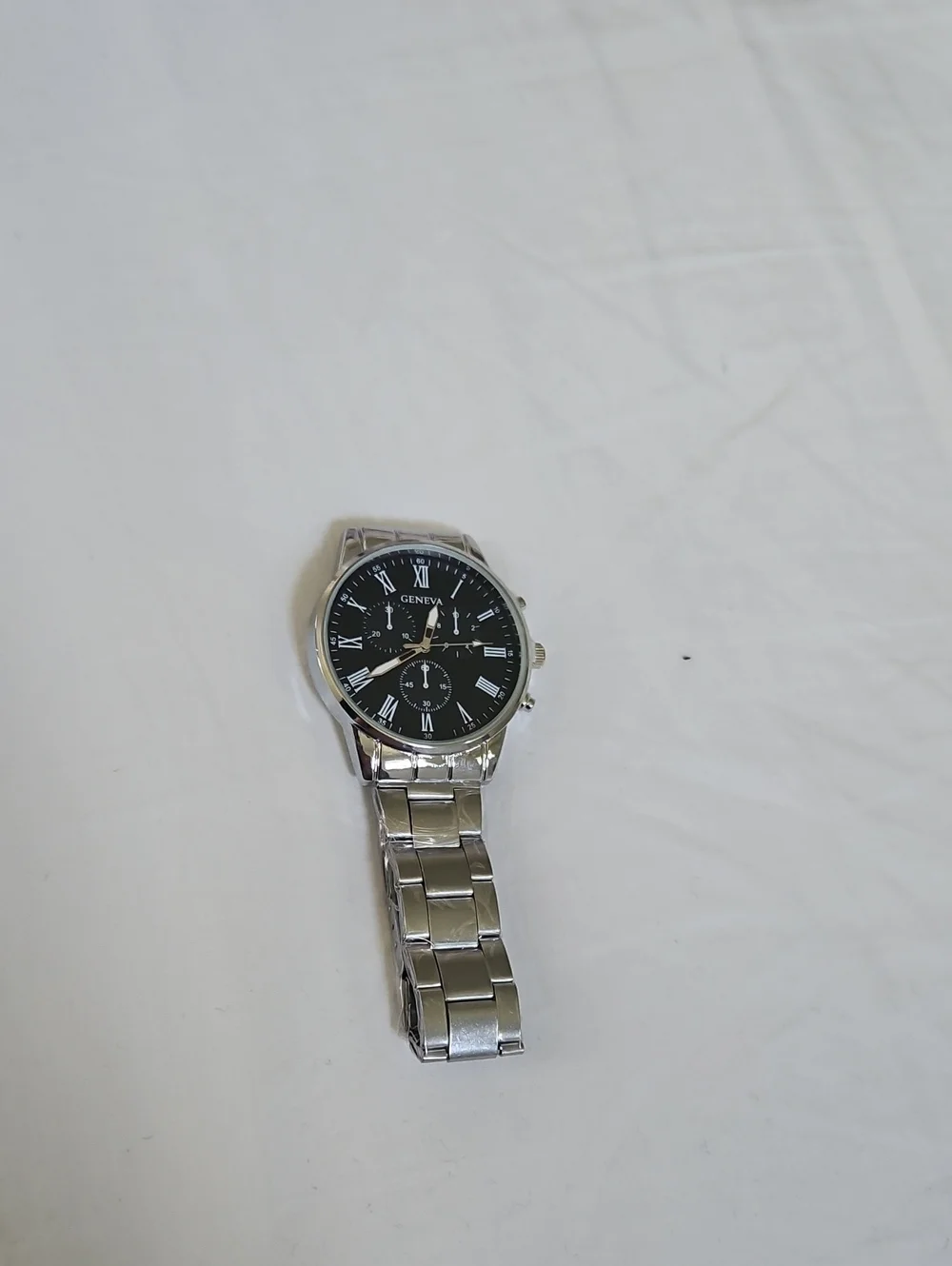 Geneva Silver Bracelet Watch with Black Dial